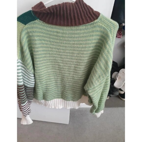 Checkered Crochet Patchwork Knitted Cardigan - Picture 2 of 4